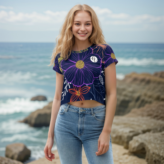 Navy Floral Crop Tee