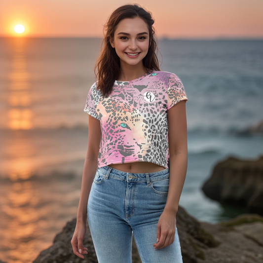 Ombre black Leopard Print Crop Tee