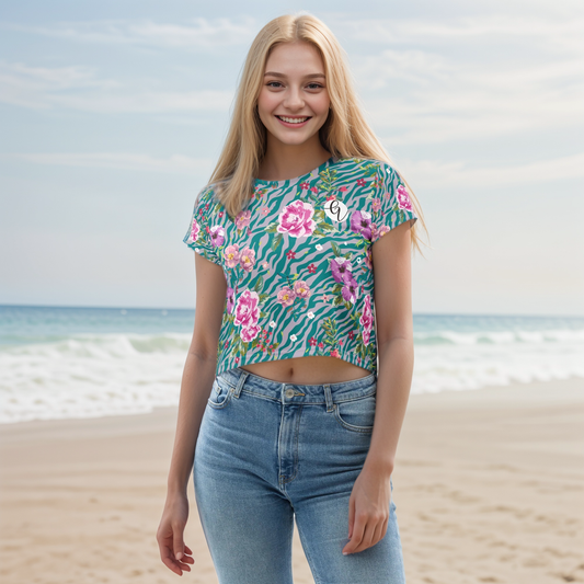 Orchid Floral Pattern Crop Tee