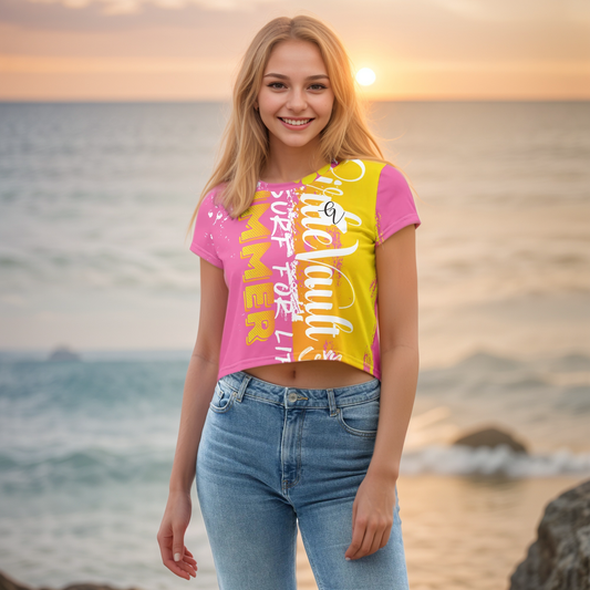 Yellow Pink Summers Crop Tee