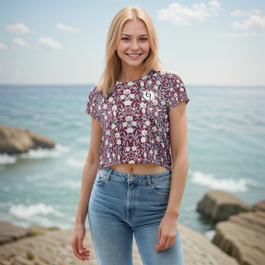 Red Floral Crop Tee