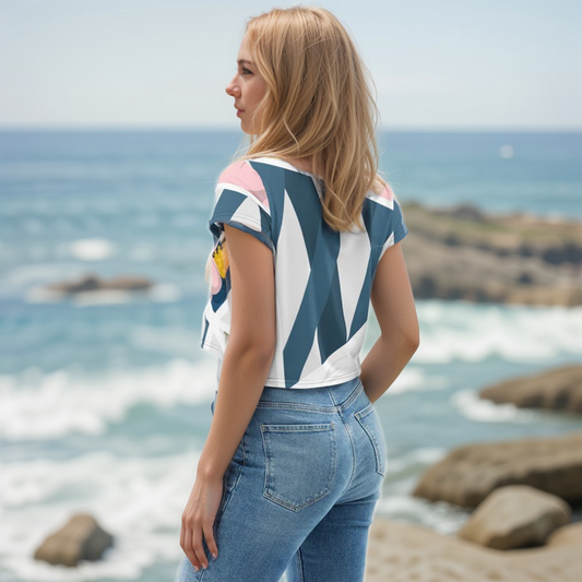 Peach Blue Pattern Crop Tee