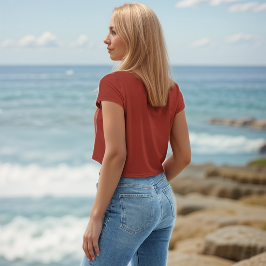 Red Dark Colored Crop Tee
