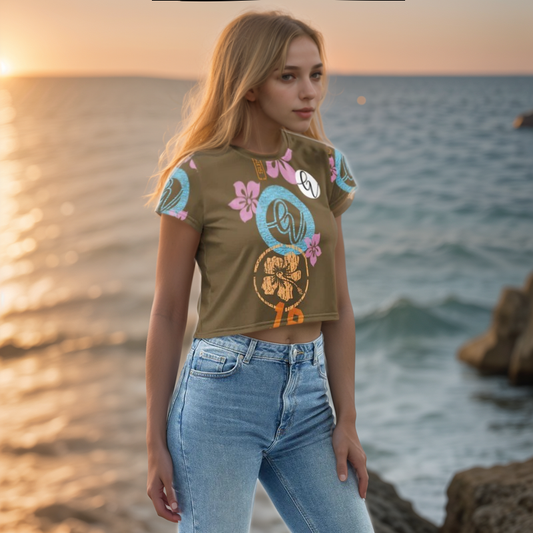 Brown Flowers Crop Tee