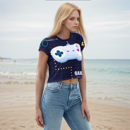 Game Patterned Crop Tee