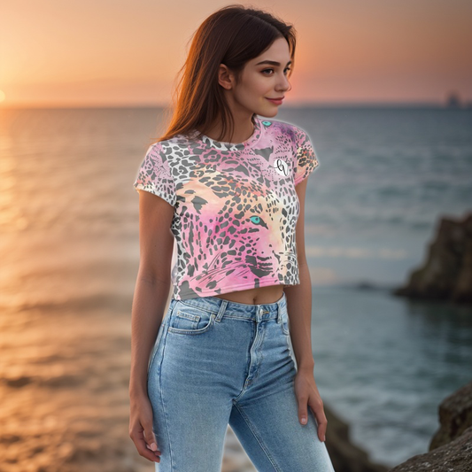 Ombre black Leopard Print Crop Tee