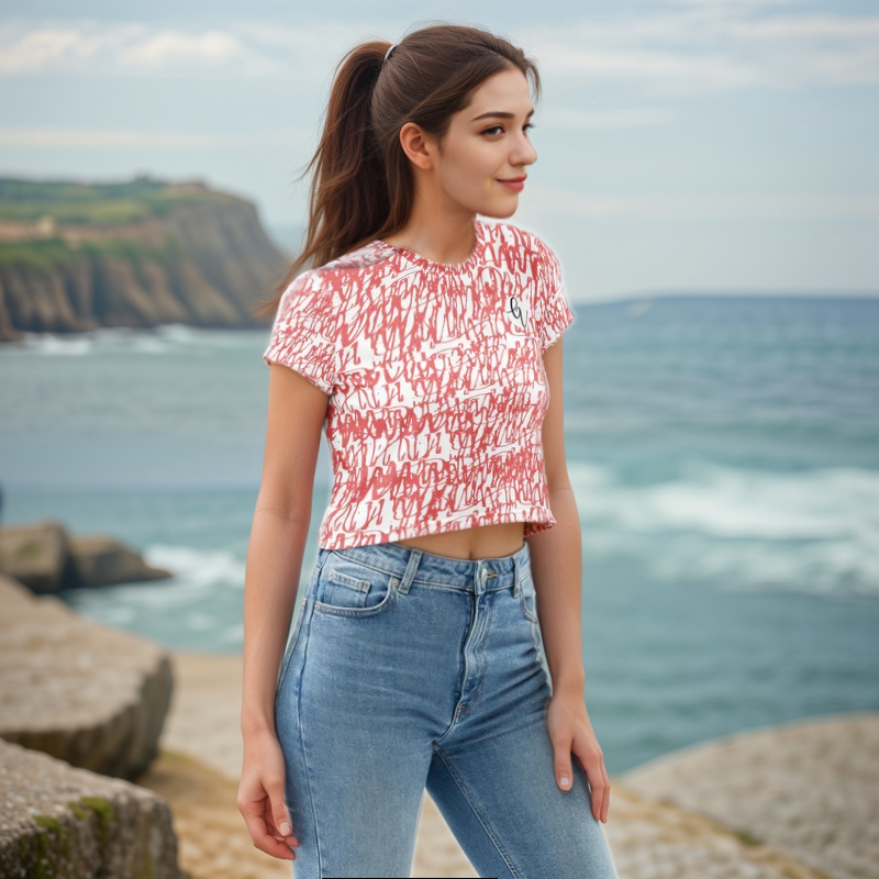 Red White Vintage Crop Tee