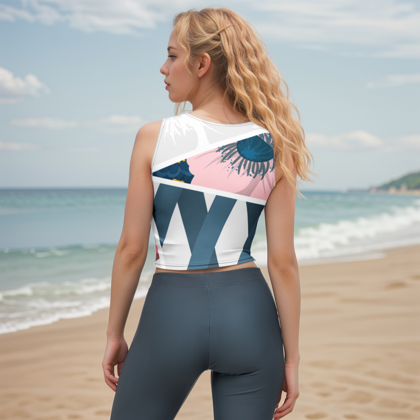 Peach Blue Pattern Crop Top