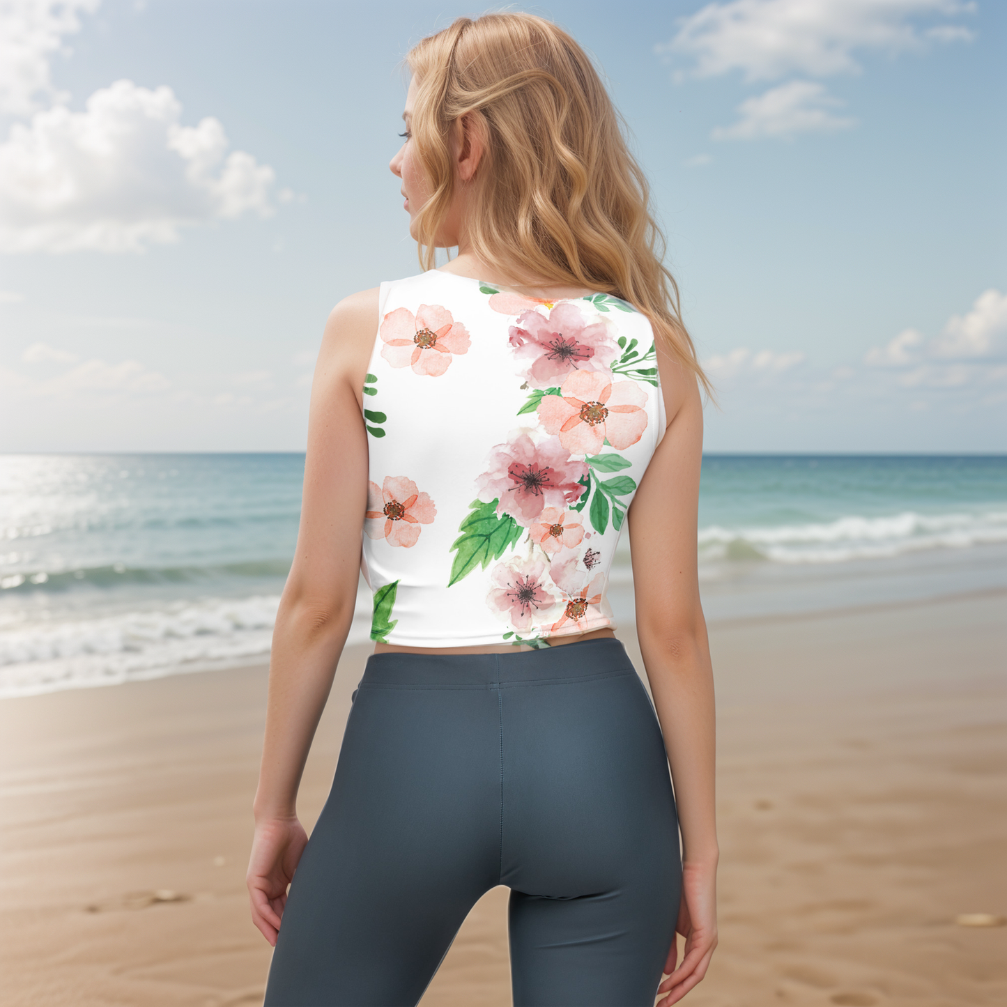 White And Green Flowery Crop Top