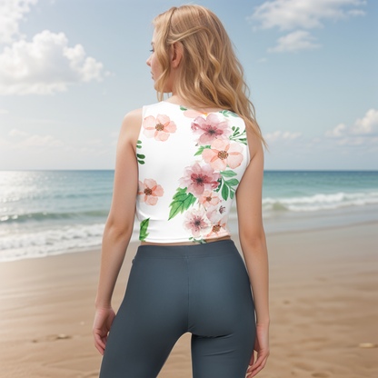 White And Green Flowery Crop Top