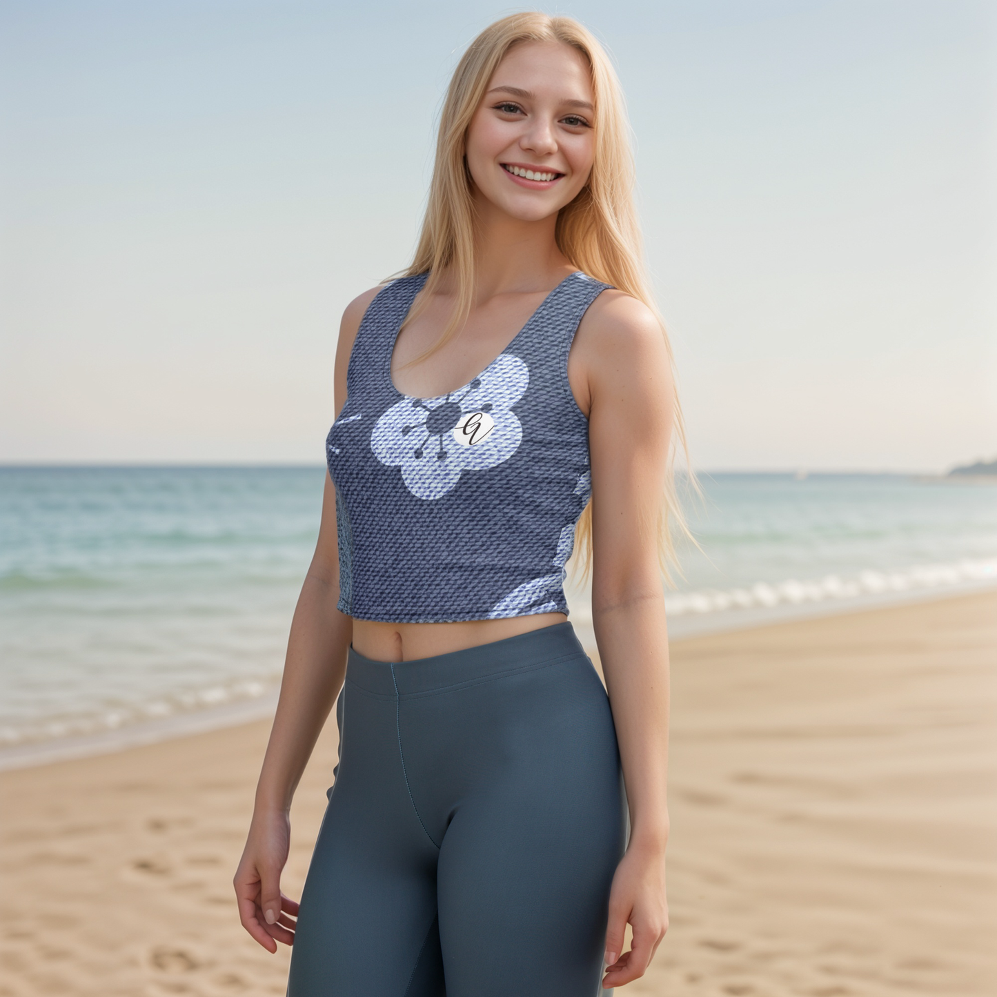 Grey Flower Crop Top