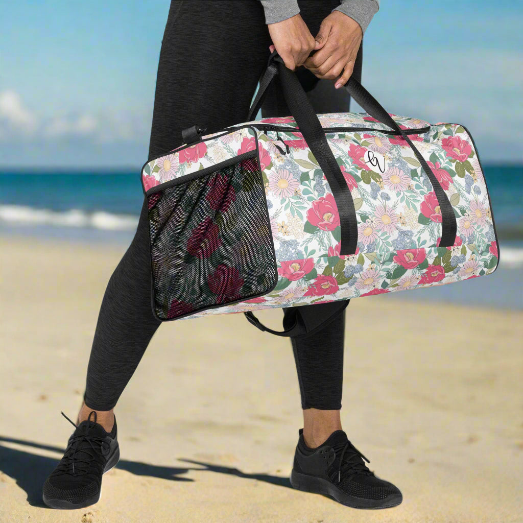 Iguana Green Peonies Floral Duffle bag