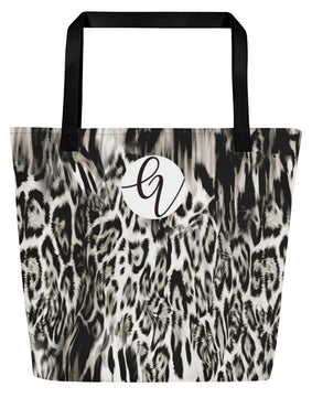 Snow Jaguar All-Over Print Large Tote Bag