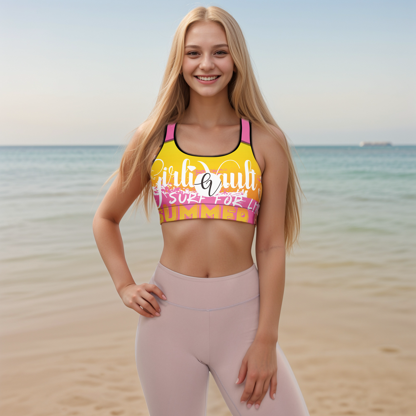 Yellow Pink Padded Sports Bra