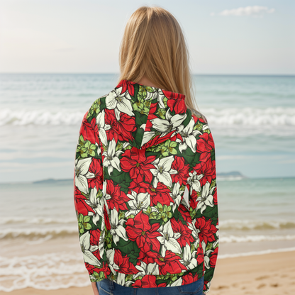 Red Color Floral Hoodie