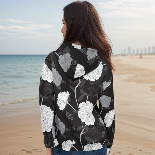 Viscose Black Fabric Leaves Hoodie