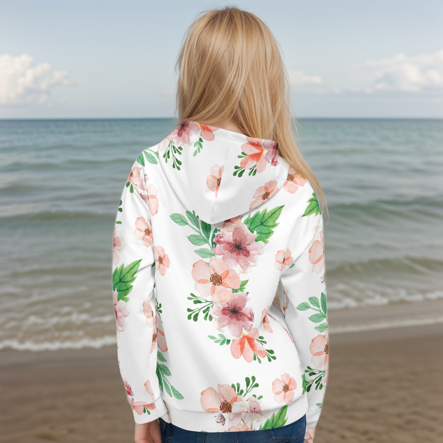 White And Green Flowery Hoodie