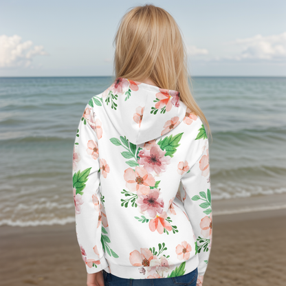 White And Green Flowery Hoodie