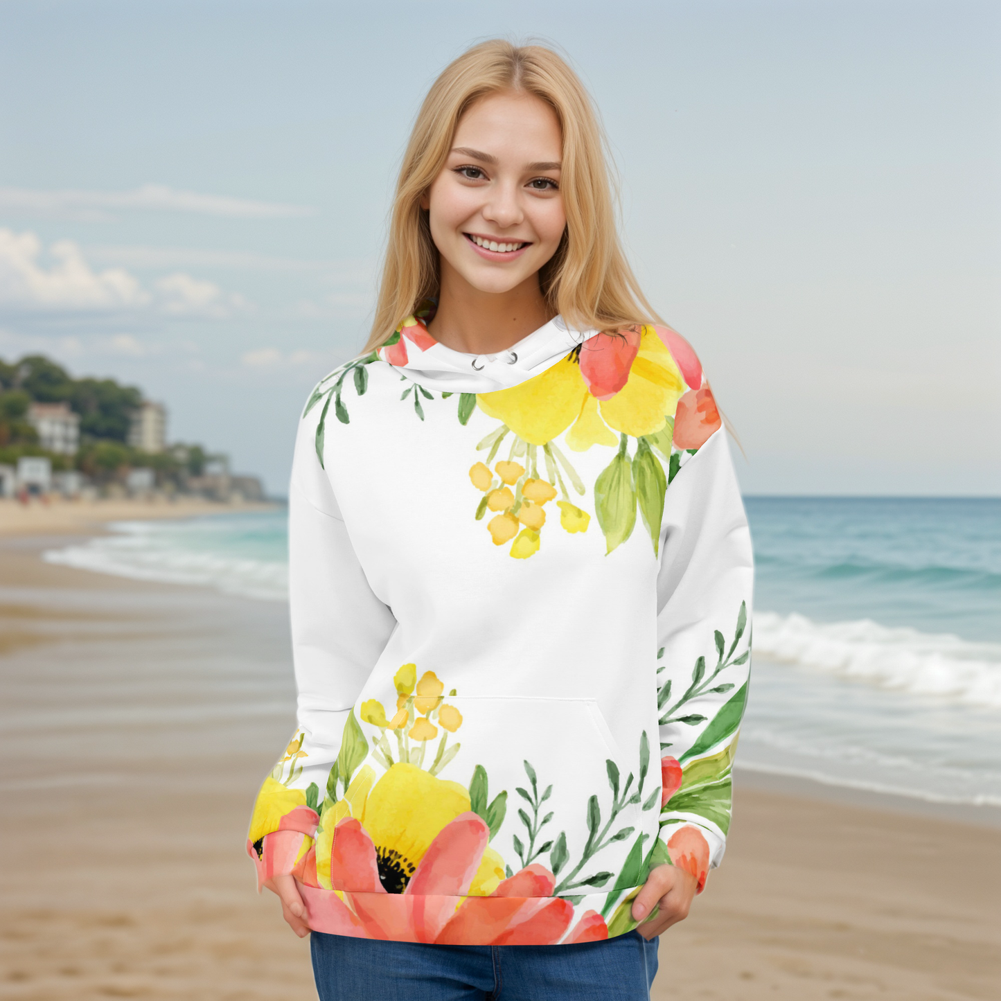 Spring White Floral Hoodie