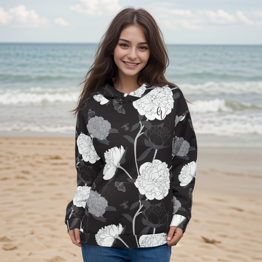 Viscose Black Fabric Leaves Hoodie