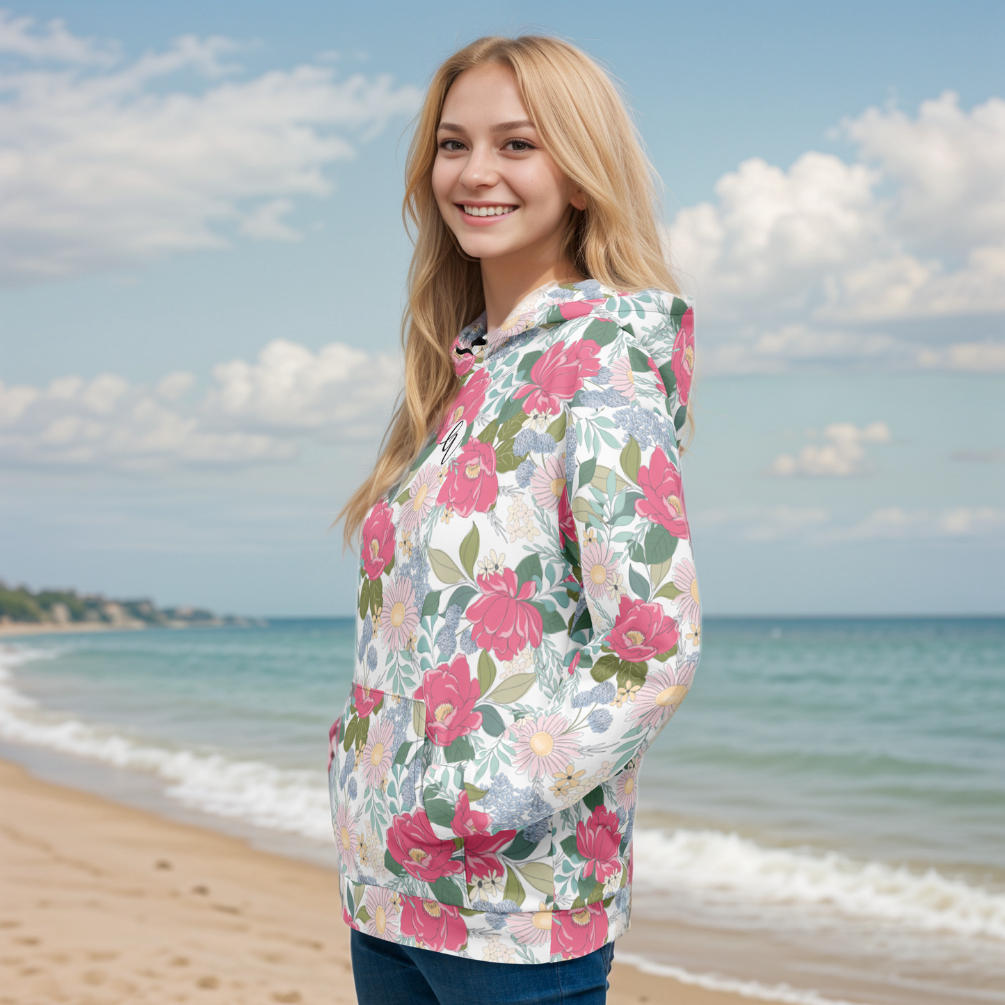 Iguana Green Peonies Hoodie