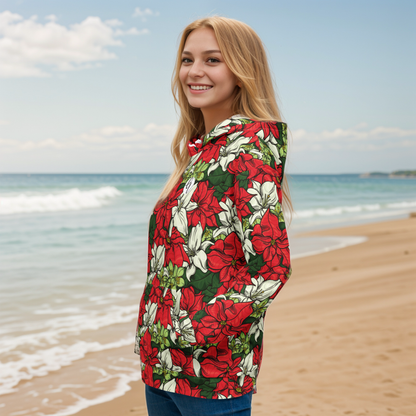 Red Color Floral Hoodie