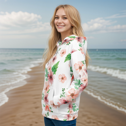 White And Green Flowery Hoodie