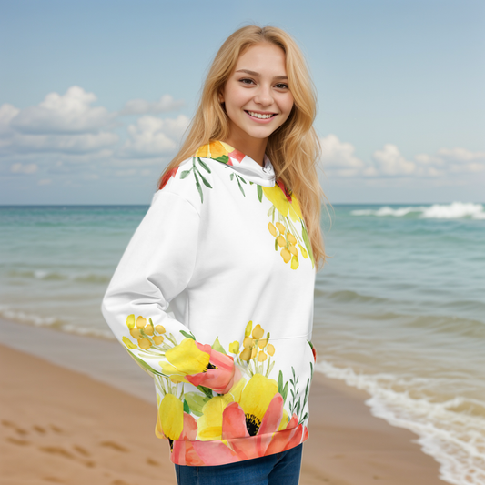 Spring White Floral Hoodie