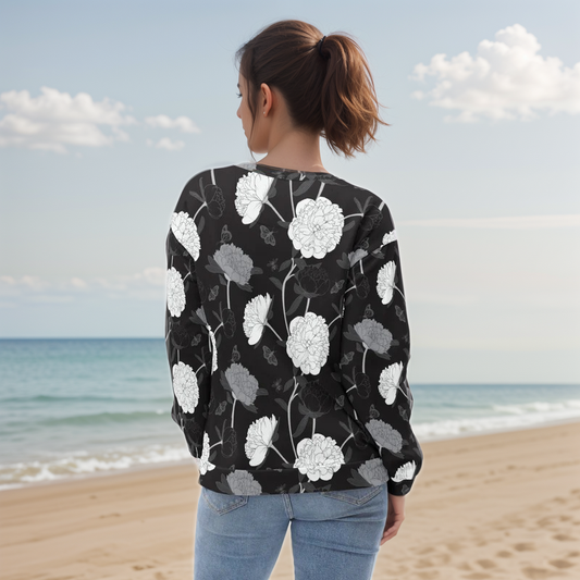 Viscose Black Fabric Leaves Sweatshirt