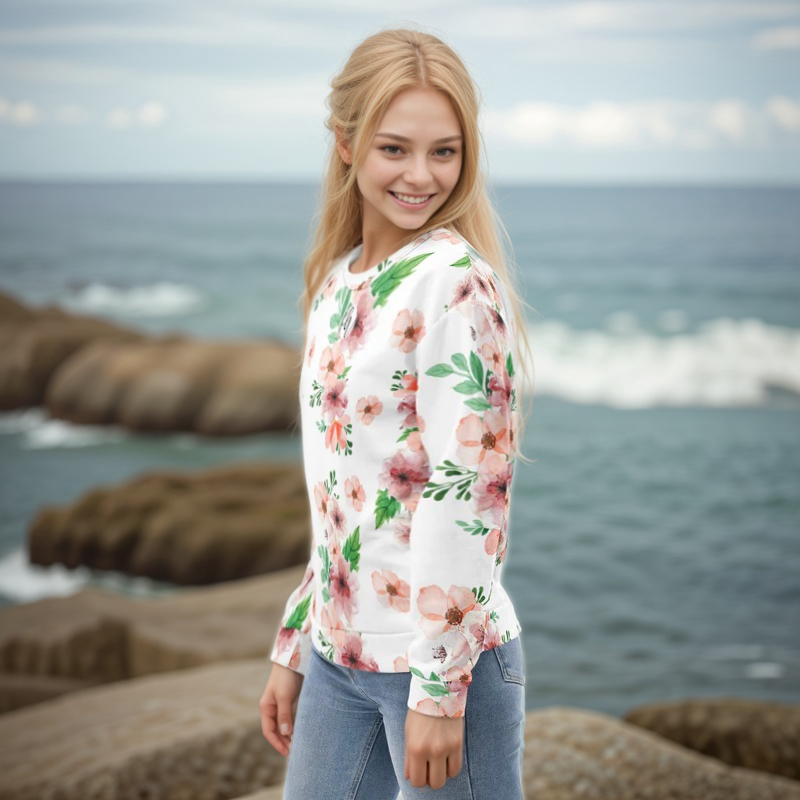White And Green Flowery Sweatshirt