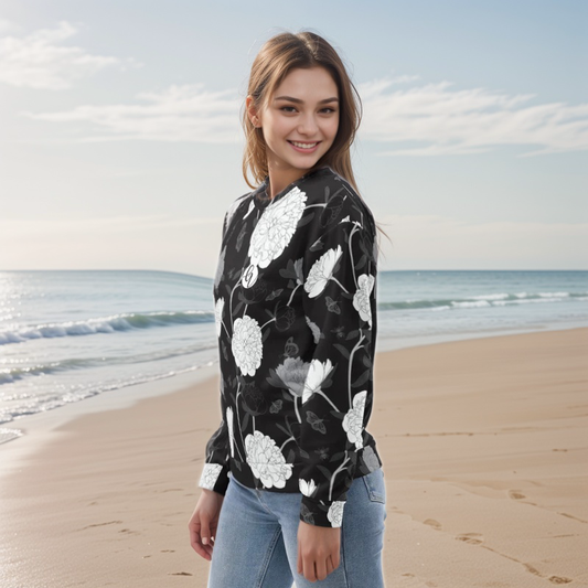 Viscose Black Fabric Leaves Sweatshirt