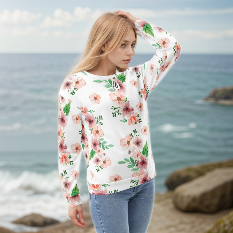 White And Green Flowery Sweatshirt
