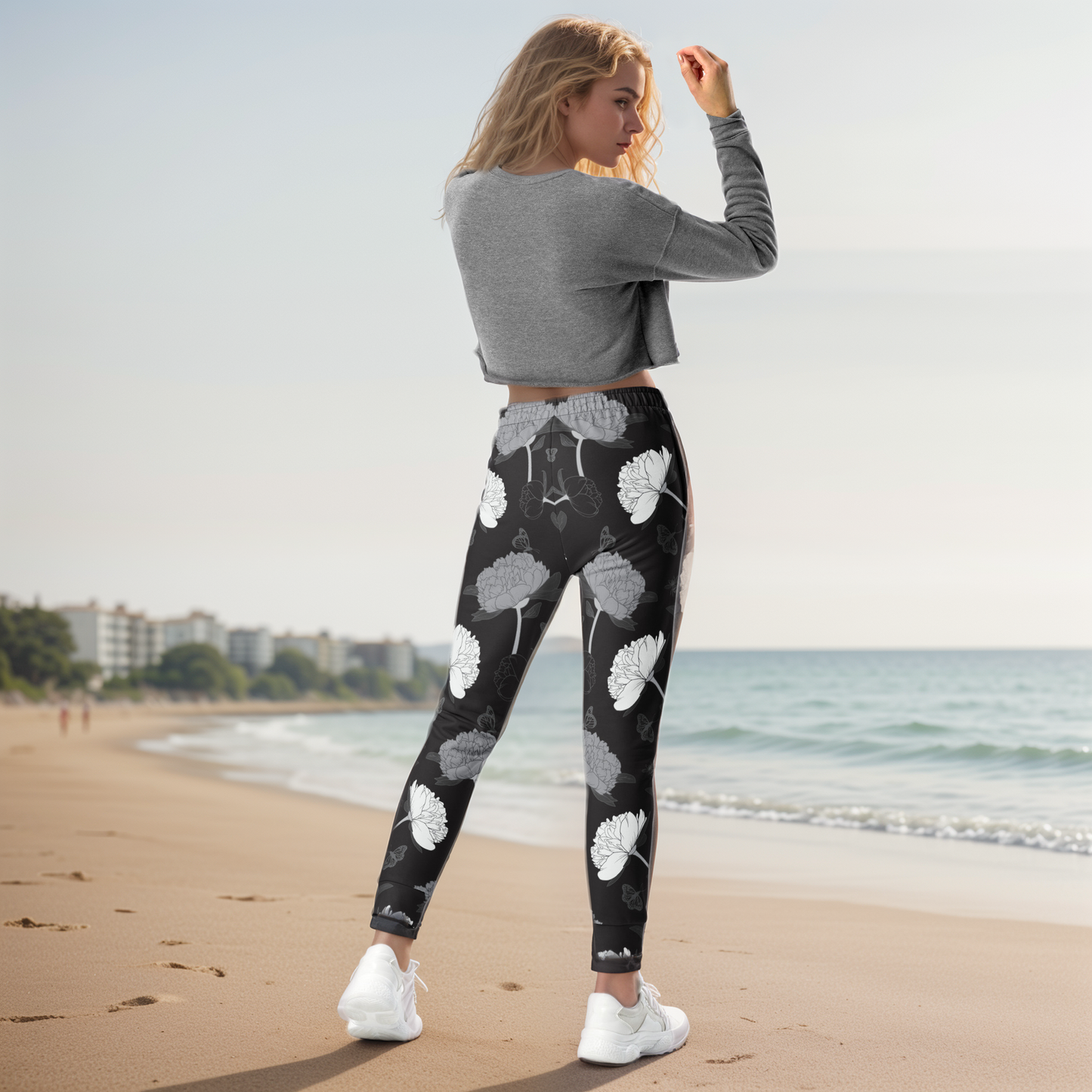 Viscose Black Fabric Leaves Joggers