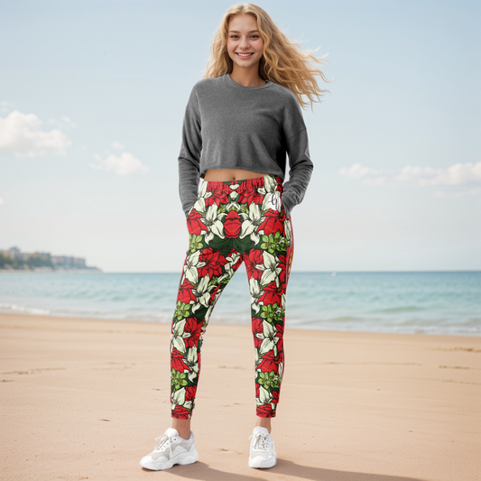 Red Color Floral Joggers