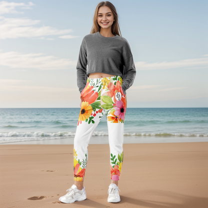 Spring White Floral Joggers
