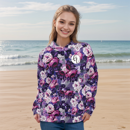 Purple White Flowers Hoodie