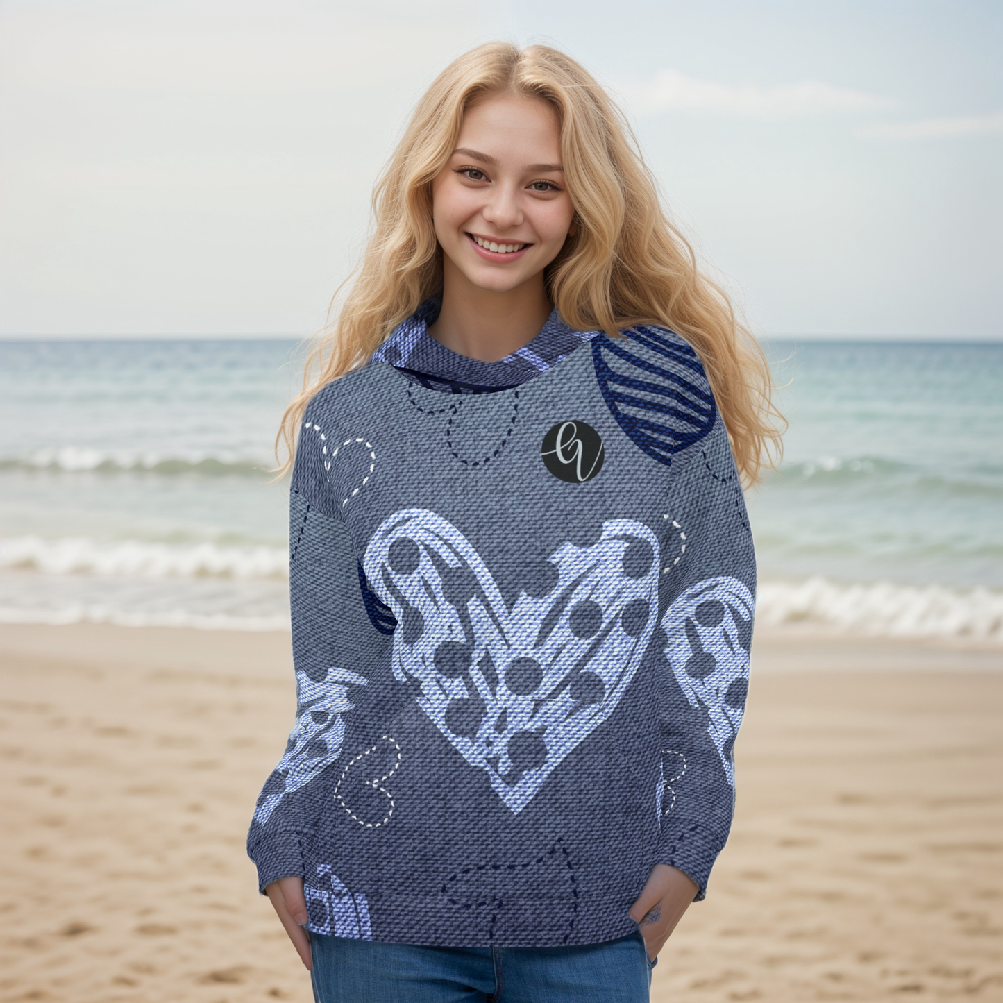 Grey heart Floral Hoodie