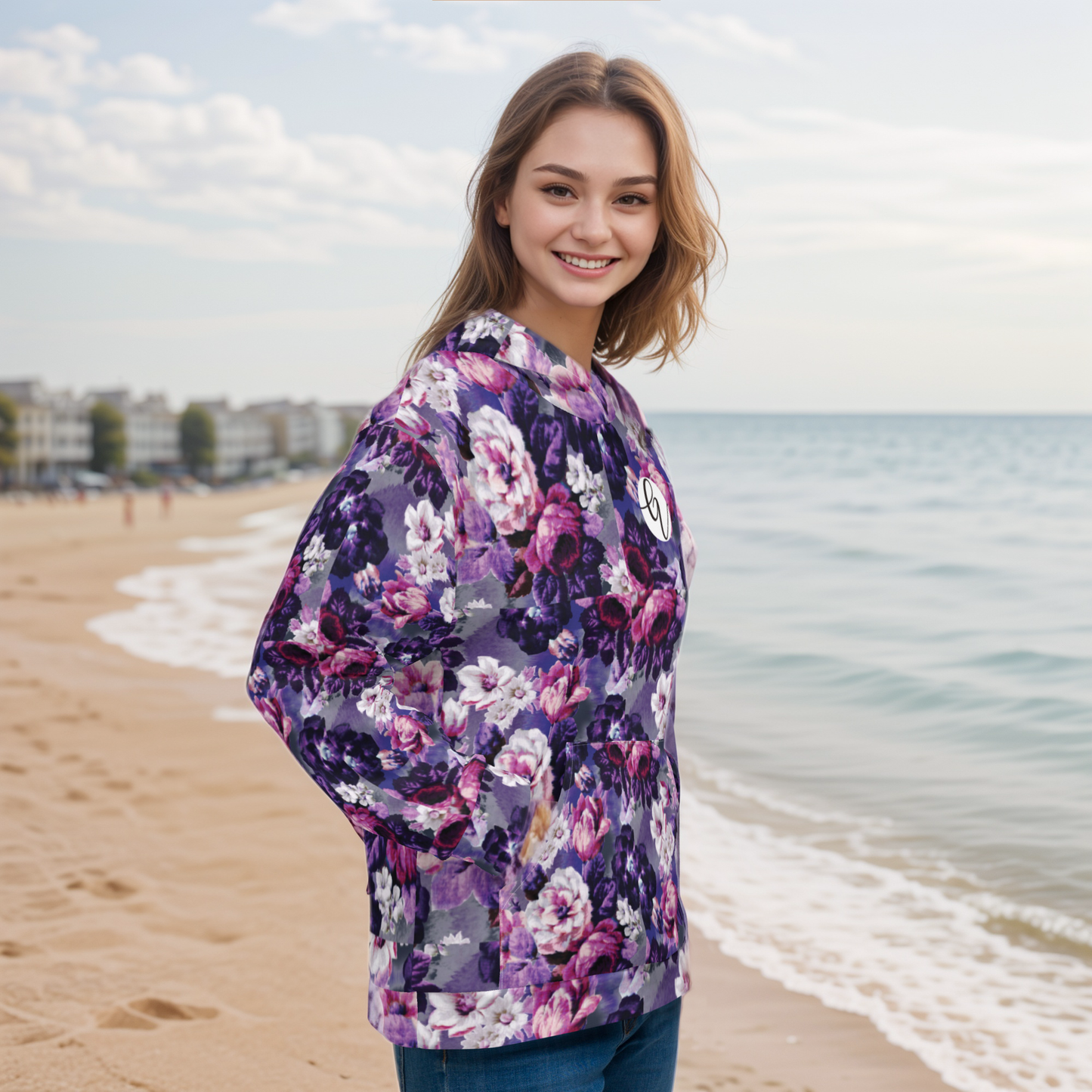 Purple White Flowers Hoodie