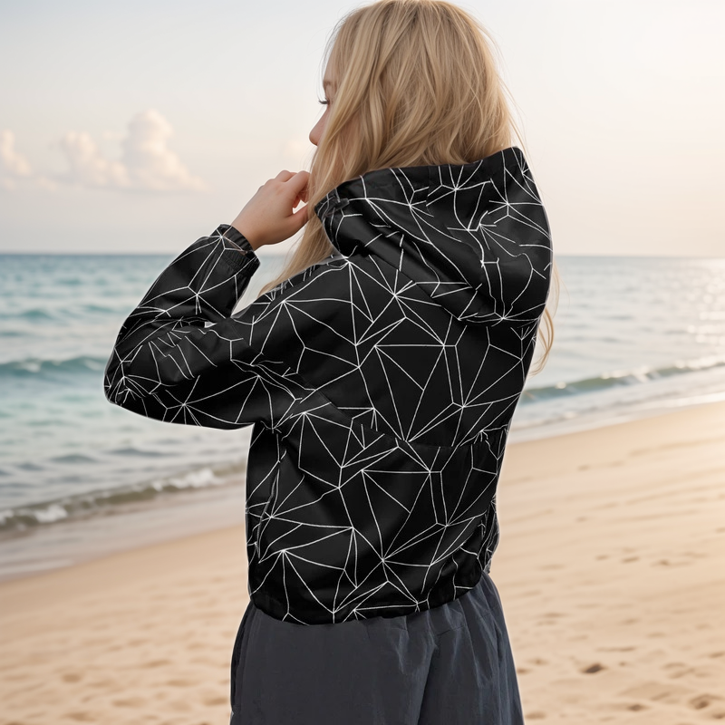 Black and white abstract cropped windbreaker