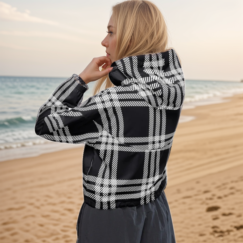 Black plaid cropped windbreaker