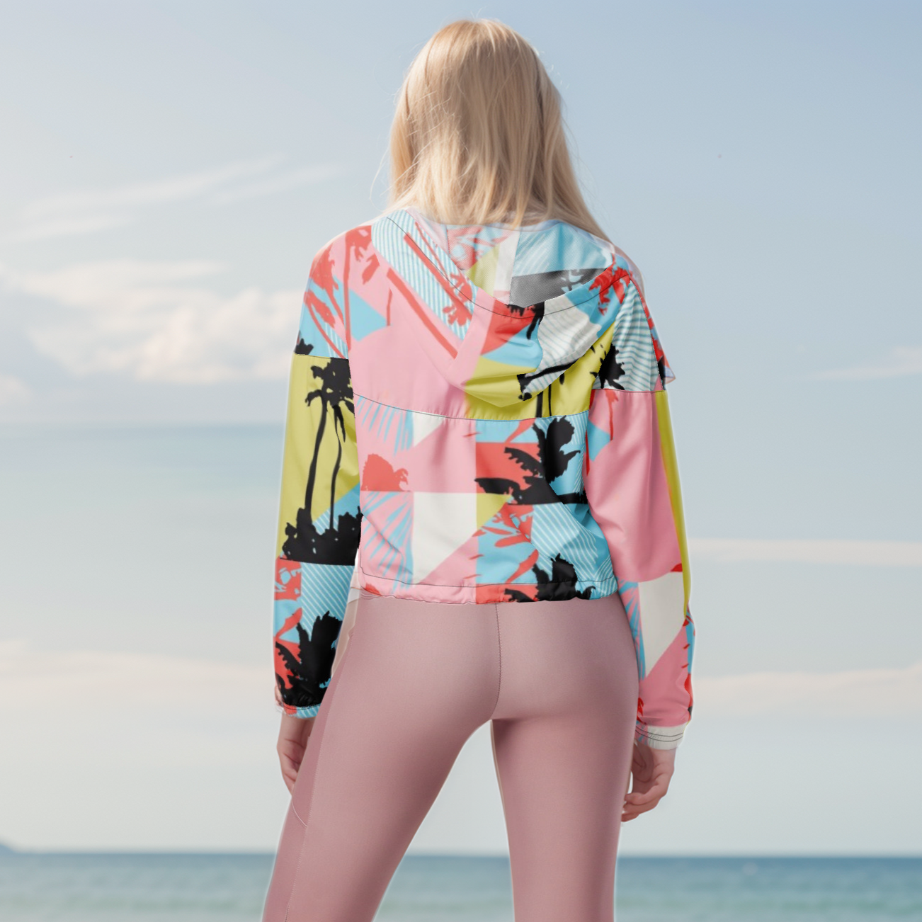 Pink Pattern Cropped Windbreaker