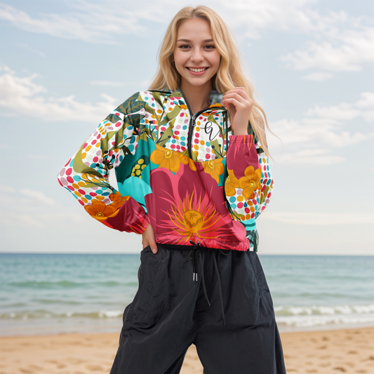 Floral Framed Cropped Windbreaker