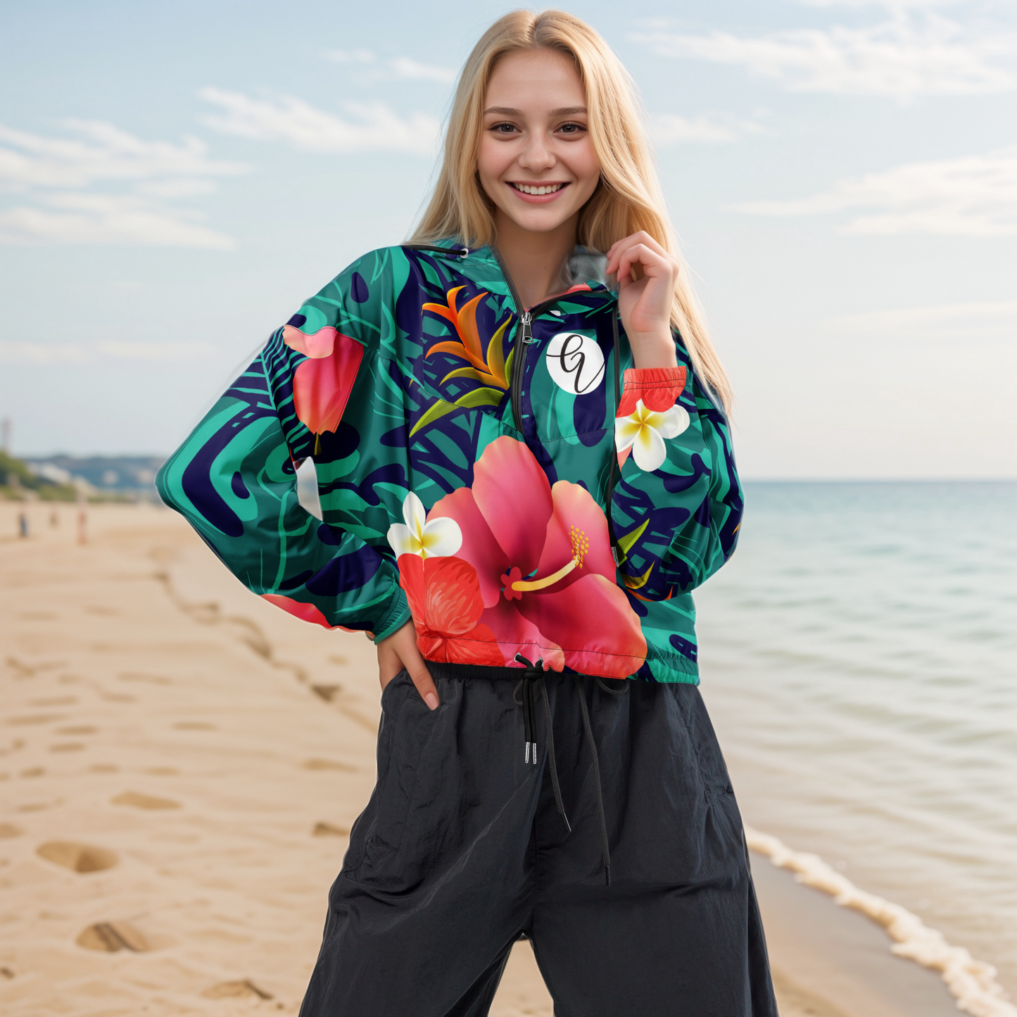 Floral Seamless Pattern Cropped windbreaker