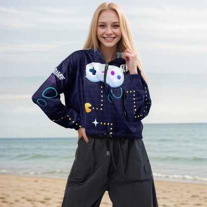 Game Patterned Cropped Windbreaker