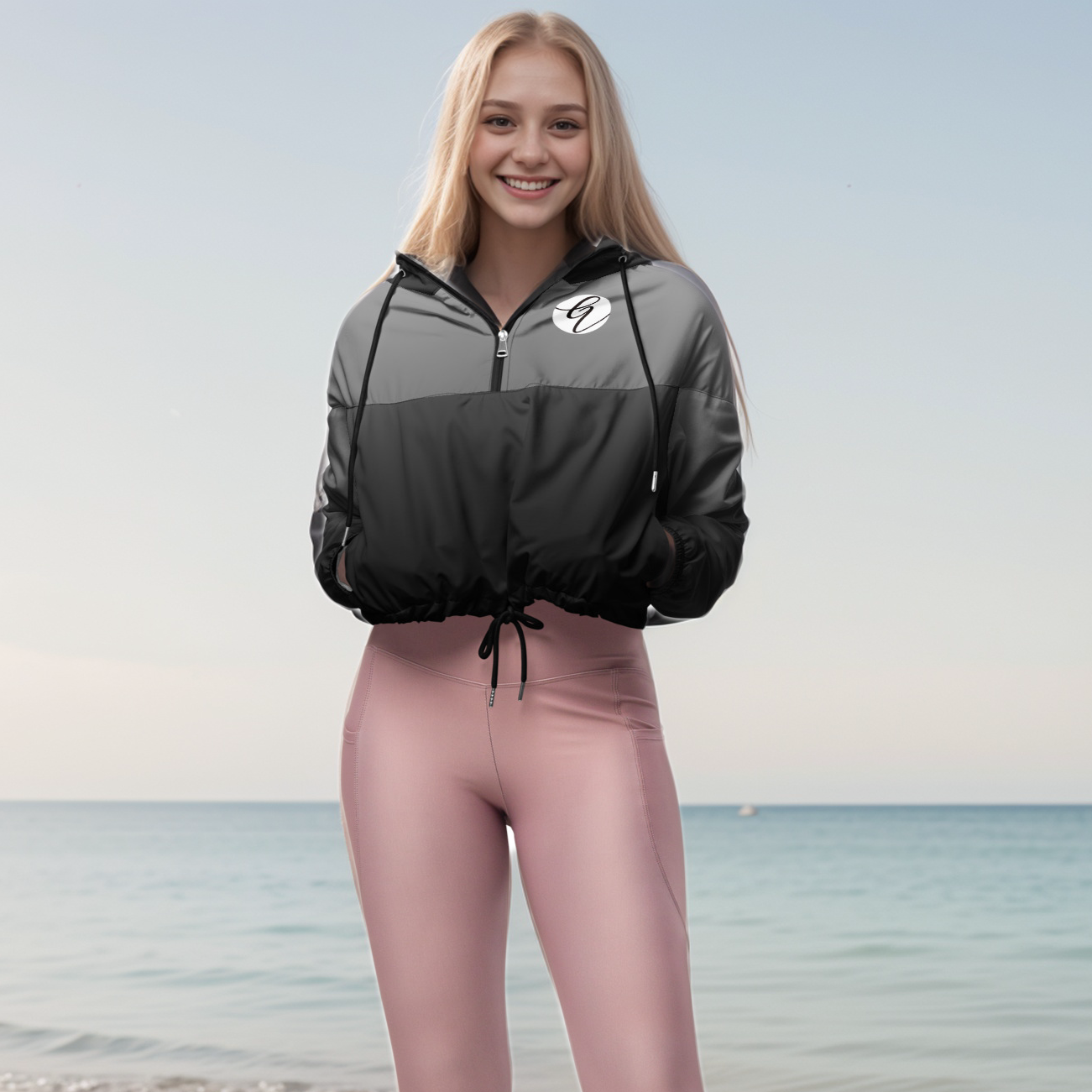 Grey Colored Cropped Windbreaker