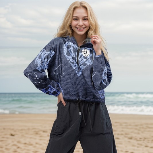 Grey Heart Floral Cropped windbreaker