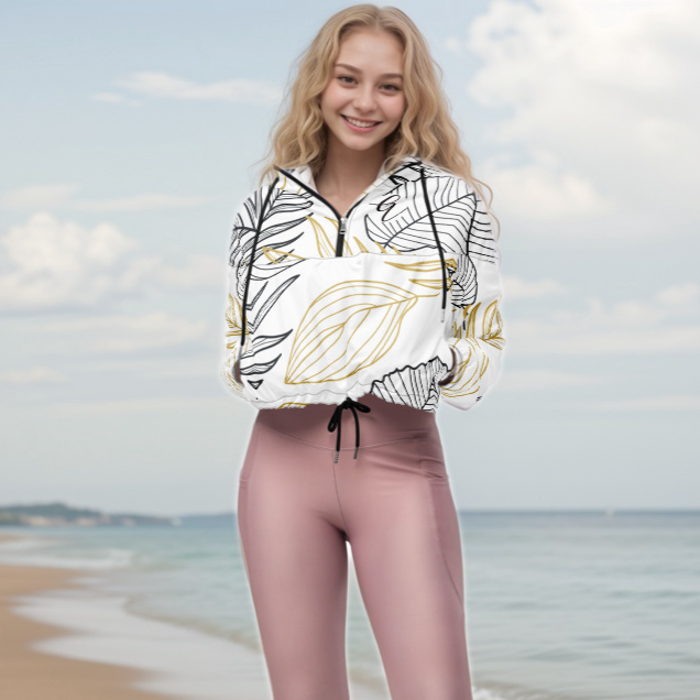 Palm Leaves Cropped Windbreaker