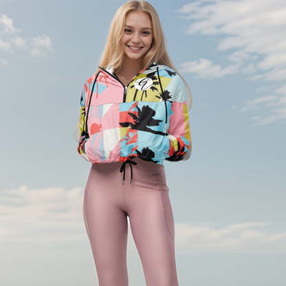 Pink Pattern Cropped Windbreaker