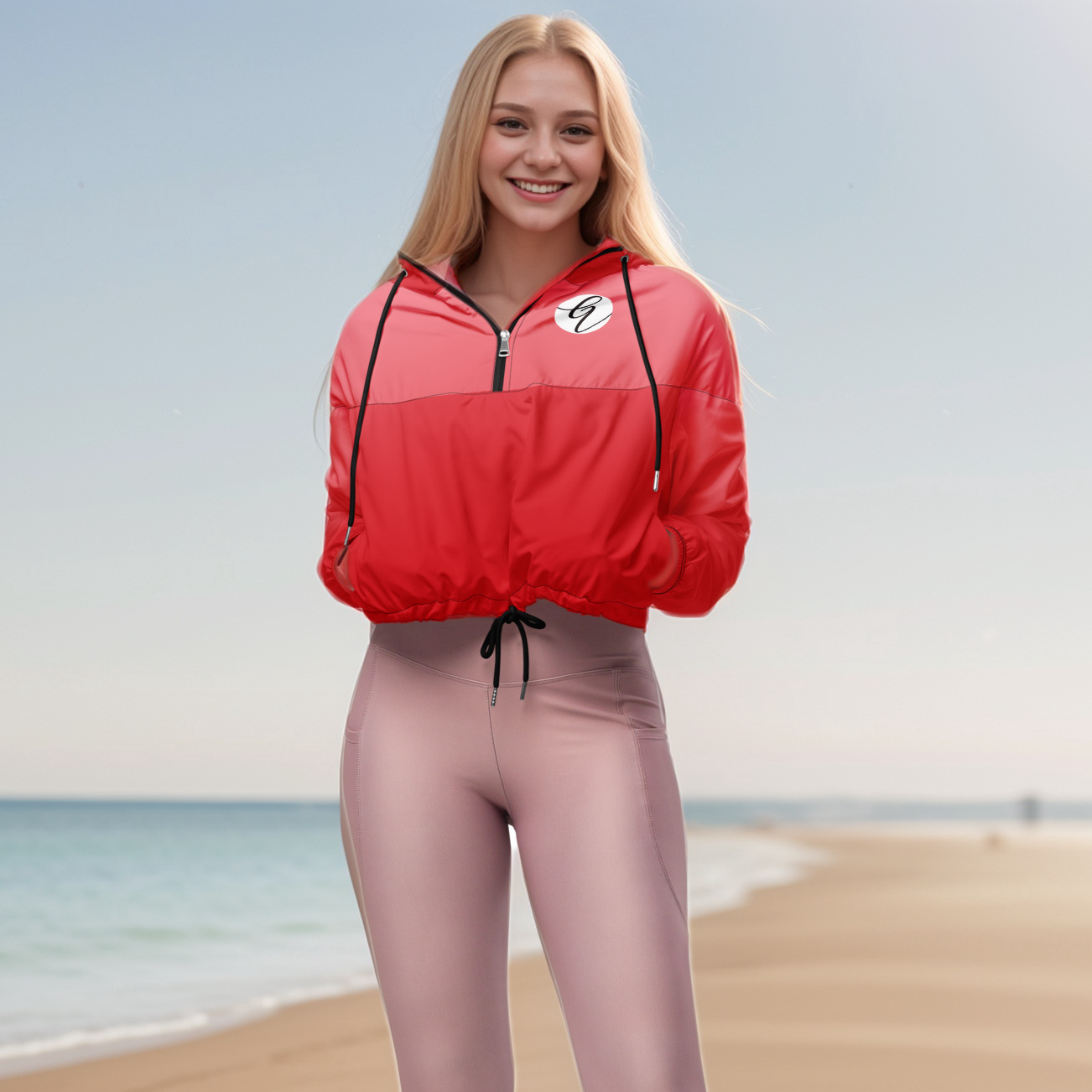 Red In Gradient Colored Cropped Windbreaker