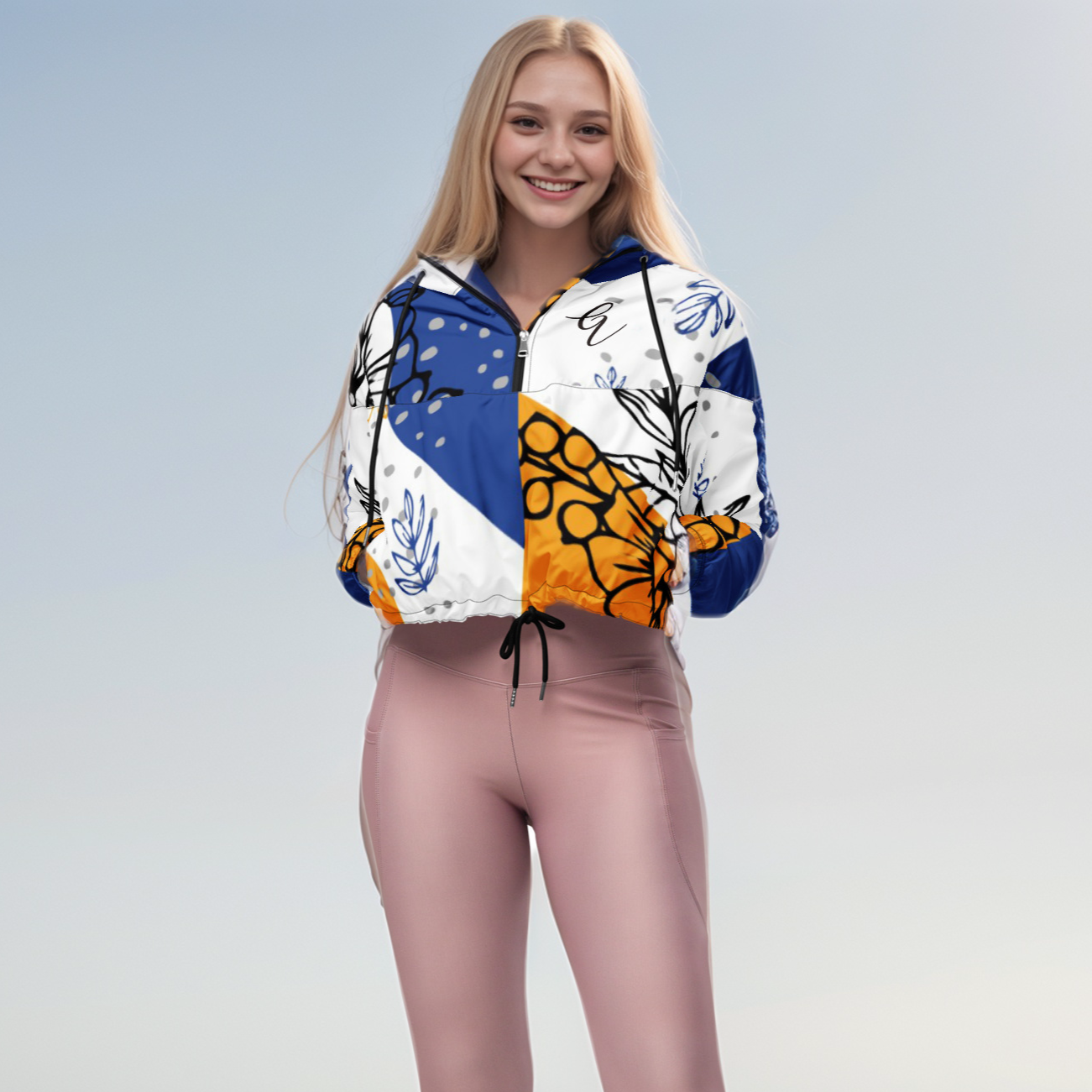 Tropical Foliage Cropped Windbreaker